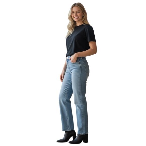 Mother Wide Straight Leg The Rambler Zip Ankle Jeans Going Dutch Blue 33 NWT - Picture 1 of 13